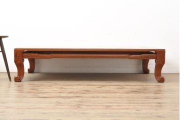中古　美品　カリン材(花梨)　国産指物工芸　縁の黒檀(コクタン)がアクセントの座卓(ローテーブル、センターテーブル)(R-055863)
