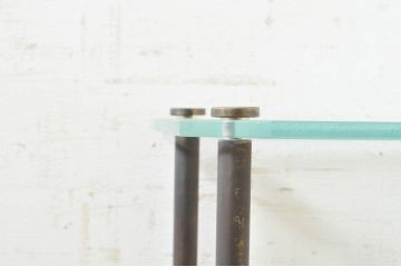 アンティーク　店舗什器におすすめ!真鍮フレーム・ガラス棚板のディスプレイ棚(陳列棚、飾り棚、展示台)(R-055868)