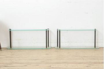 アンティーク　店舗什器におすすめ!真鍮フレーム・ガラス棚板のディスプレイ棚2セット(陳列棚、飾り棚、展示台)(R-055869)