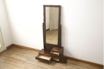 中古　美品　軽井沢彫り　細部まで施された彫刻や透かし彫りが美しい鏡台(ドレッサー、姿見、ミラー)(R-055887)
