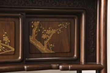 中古　美品　最高級　総シタン材(紫檀)　高蒔絵入り　大振りなサイズで存在感抜群の飾り棚(茶棚、茶箪笥、戸棚、収納棚)(R-055888)