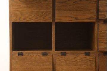 中古　美品　当店オリジナル・特別仕様!　昭和レトロ　3×5マス　オーク材　どこか懐かしさを感じる杢目の美しいパタパタ収納棚(マス目棚、戸棚、キャビネット)(R-055892)
