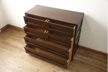 中古　松本民芸家具　高山式　507型 和モダンな空間におすすめの金具付きタンス(衣装箪笥、収納たんす、引き出し、チェスト)(R-055898)