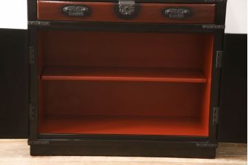 中古　美品　民芸城山　重厚な雰囲気漂う高級品の一閑張りチェスト(一貫張り、衣装箪笥、収納タンス、たんす、引き出し)(R-055901)
