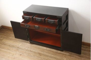 中古　美品　民芸城山　重厚な雰囲気漂う高級品の一閑張りチェスト(一貫張り、衣装箪笥、収納タンス、たんす、引き出し)(R-055901)