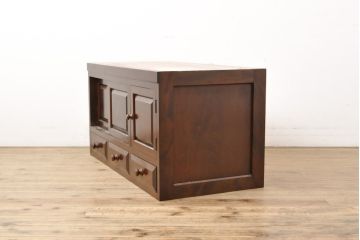 中古　松本民芸家具　脚か台輪を付けてリメイク!シックで上品な佇まいのリビングボード(テレビ台、ローボード、テレビボード)(R-055923)