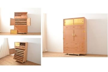 中古　美品　伝統工芸　衣装盆に至るまで凝ったつくりが魅力的な高級品!名古屋総桐箪笥(並厚、四方丸)(桐たんす、着物箪笥、衣装タンス、バラ売り可能)(R-055924)