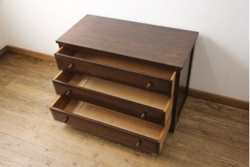 中古　松本民芸家具　天板リメイク　和・洋問わずに取り入れやすいシンプルなローチェスト(ローボード、テレビ台、衣装箪笥、整理箪笥、引き出し)(R-055929)