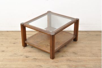 中古　美品　高級ヨーロッパ輸入家具　マホガニー材　サイドテーブル(ローテーブル、ナイトテーブル、センターテーブル)(定価約18万円)(R-055939)