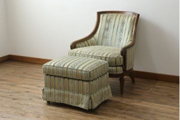中古　美品　DREXEL HERITAGE(ドレクセルヘリテイジ)　上品な佇まいが魅力的な1人掛けソファ+オットマンセット(一人掛け、アームチェア)(R-055944)