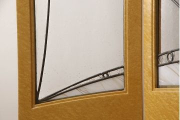 在庫未使用品　IDC大塚家具　松創　バーズアイ(鳥眼杢)　メープル　ステンドグラスが上品な4面衝立(定価約195万円)(つい立て、パーテーション)(R-055959)