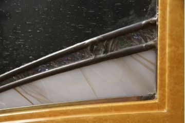 在庫未使用品　IDC大塚家具　松創　バーズアイ(鳥眼杢)　メープル　ステンドグラスが上品な4面衝立(定価約195万円)(つい立て、パーテーション)(R-055959)