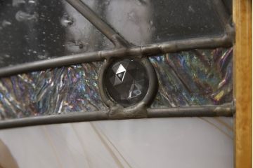 在庫未使用品　IDC大塚家具　松創　バーズアイ(鳥眼杢)　メープル　ステンドグラスが上品な4面衝立(定価約195万円)(つい立て、パーテーション)(R-055959)