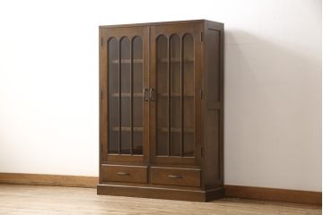 和製アンティーク　シックな色合いと品のある佇まいが魅力的な本箱(ブックケース、本棚、戸棚、収納棚)(R-055966)