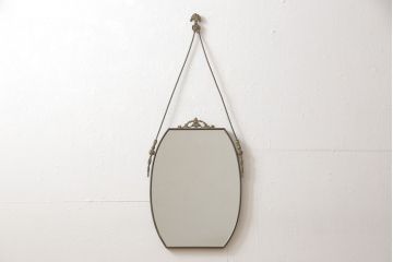 フランスアンティーク　真鍮飾り付き　個性的なデザインが目を引くウォールミラー(壁掛け鏡)(R-055971)