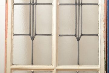 イギリスアンティーク建具　かわいいダイヤのステンドグラス入り!おしゃれなアーチ型のドア3枚セット(扉)(R-055975)