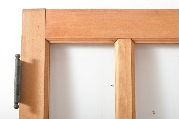 アンティーク建具　ストリップド仕上げ　総欅(ケヤキ)無垢材製!上質なガラス窓付き両開きドア1対(扉、玄関ドア)(R-055977)