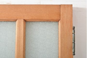 アンティーク建具　ストリップド仕上げ　総欅(ケヤキ)無垢材製!上質なガラス窓付き両開きドア1対(扉、玄関ドア)(R-055977)
