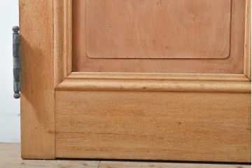 アンティーク建具　ストリップド仕上げ　総欅(ケヤキ)無垢材製!上質なガラス窓付き両開きドア1対(扉、玄関ドア)(R-055977)