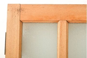 アンティーク建具　ストリップド仕上げ　総欅(ケヤキ)無垢材製!上質なガラス窓付き両開きドア1対(扉、玄関ドア)(R-055977)