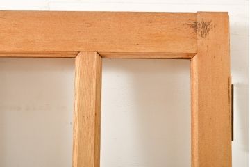 アンティーク建具　ストリップド仕上げ　総欅(ケヤキ)無垢材製!上質なガラス窓付き両開きドア1対(扉、玄関ドア)(R-055977)