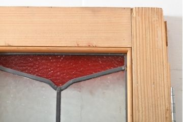 アンティーク建具　イギリス製　ナチュラルなパイン材製!かわいいステンドグラスドア(扉、玄関ドア)(R-055978)