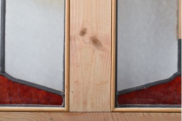 アンティーク建具　イギリス製　ナチュラルなパイン材製!かわいいステンドグラスドア(扉、玄関ドア)(R-055978)