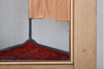 アンティーク建具　イギリス製　ナチュラルなパイン材製!かわいいステンドグラスドア(扉、玄関ドア)(R-055978)