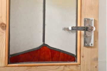 アンティーク建具　イギリス製　ナチュラルなパイン材製!かわいいステンドグラスドア(扉、玄関ドア)(R-055978)