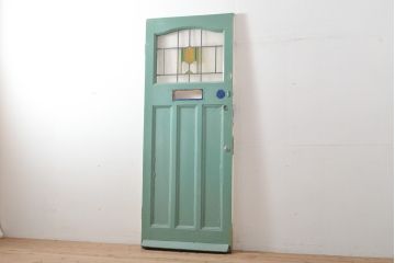 アンティーク建具　イギリス製　レトロなペイントがおしゃれなステンドグラスドア1枚(扉、玄関ドア)(R-055979)