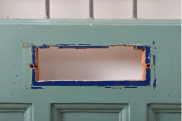 アンティーク建具　イギリス製　レトロなペイントがおしゃれなステンドグラスドア1枚(扉、玄関ドア)(R-055979)