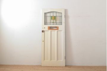 アンティーク建具　イギリス製　レトロなペイントがおしゃれなステンドグラスドア1枚(扉、玄関ドア)(R-055979)