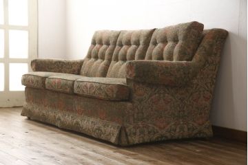 中古　美品　DREXEL HERITAGE(ドレクセルヘリテイジ)　落ち着いた色合いとボタニカル柄がクラシカルな雰囲気を高める3人掛けソファ(定価約100万円)(三人掛けソファ、3P)(R-056018)