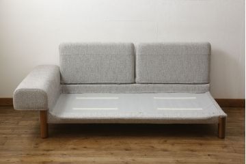 中古　展示美品　2019年8月購入　エスティック　フォルマックス(formax)　パンナ(PANNA)　フェザー　ナチュラルな空間づくりにおすすめの2P片肘ソファ(右)+片肘ロングシートソファ(左)セット(二人掛けソファ、カウチソファ、ロングソファ)(定価約86万8千円)(R-056023)