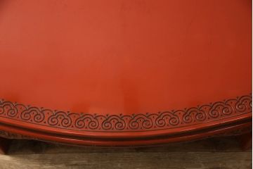 和製ビンテージ　中華風インテリアとも相性抜群!　楕円型の朱塗り座卓(ローテーブル、ヴィンテージ)(R-056027)