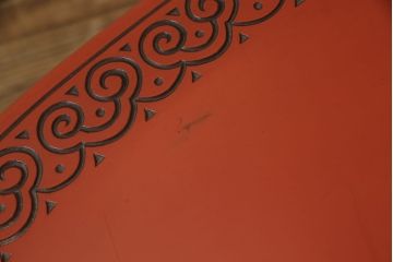 和製ビンテージ　中華風インテリアとも相性抜群!　楕円型の朱塗り座卓(ローテーブル、ヴィンテージ)(R-056027)