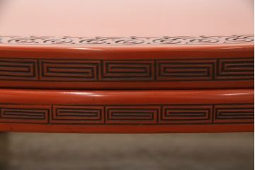 和製ビンテージ　中華風インテリアとも相性抜群!　楕円型の朱塗り座卓(ローテーブル、ヴィンテージ)(R-056027)