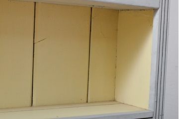 フランスアンティーク　パイン材　2色のペイントカラー使いがお洒落なウォールラック(壁掛け、棚、皿立て、オープンラック、飾り棚)(R-056030)