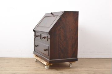 中古　北海道民芸家具　コンパクトで使い勝手の良いライティングビューロー(チェスト、ワークデスク、在宅ワーク用デスク、机)(R-056043)