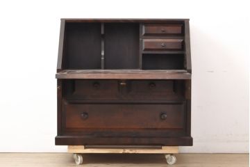中古　北海道民芸家具　コンパクトで使い勝手の良いライティングビューロー(チェスト、ワークデスク、在宅ワーク用デスク、机)(R-056043)
