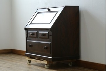 中古　北海道民芸家具　コンパクトで使い勝手の良いライティングビューロー　(R-056043)