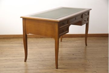 中古　美品　フリソンレンゾ(FRISON RENZO)　イタリア高級家具　クラシカルな気品漂うレザートップ両袖デスク(在宅ワーク、在宅用、ワークデスク、机)(R-056066)
