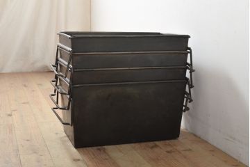 フランスアンティーク　メンズライクな雰囲気が格好良いスタッキング収納BOX(収納箱、小物収納、収納ボックス)(R-056067)
