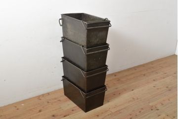 フランスアンティーク　メンズライクな雰囲気が格好良いスタッキング収納BOX(収納箱、小物収納、収納ボックス)(R-056067)