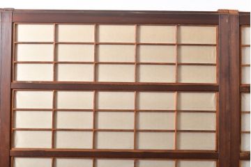 腰板欅材　裏障子付　和風の上質な味わいが漂うアンティーク格子戸4枚セット(引き戸、ガラス帯戸、建具)(R-056072)