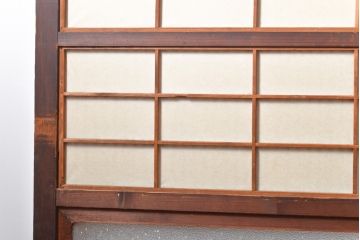 腰板欅材　裏障子付　和風の上質な味わいが漂うアンティーク格子戸4枚セット(引き戸、ガラス帯戸、建具)(R-056072)