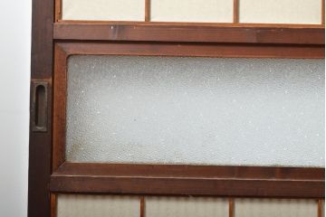 腰板欅材　裏障子付　和風の上質な味わいが漂うアンティーク格子戸4枚セット(引き戸、ガラス帯戸、建具)(R-056072)