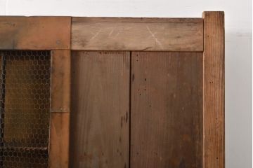 アンティーク建具　明治期　希少　窓付き!珍しい作りの銅板付き格子蔵戸(引き戸、玄関戸)(R-056075)