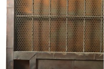 アンティーク建具　明治期　希少　窓付き!珍しい作りの銅板付き格子蔵戸(引き戸、玄関戸)(R-056075)