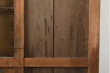 アンティーク建具　明治期　希少　窓付き!珍しい作りの銅板付き格子蔵戸(引き戸、玄関戸)(R-056075)